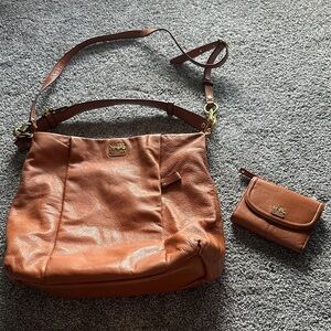 Coach Tan Leather Shoulder Bag and Wallet Set